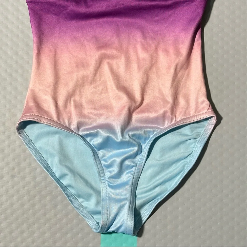 Justice Girls Ombre Gymnastics Leotard‎ Purple Blue Shimmer Strappy Back XS 5/6